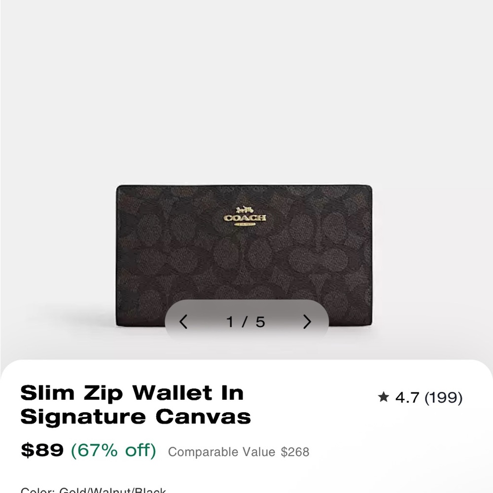 Coach Signature Canvas Wallet with Zip Closure